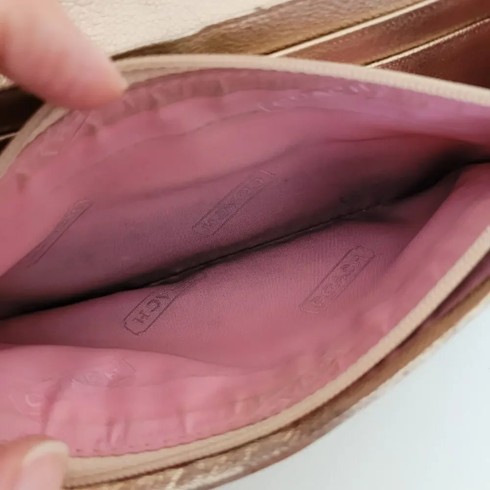 Coach Wallet Envelope Beige Rose Pink Gold Large Signature Canvas Leather‎ Logo